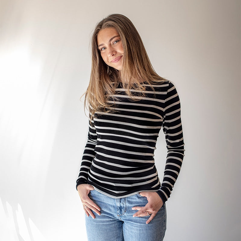 Dametrøye i ull med silke lang, 34/36 - Svart