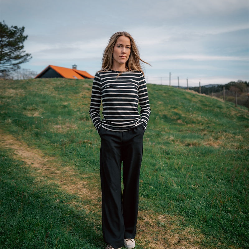 Dametrøye i ull med silke lang, 34/36 - Svart