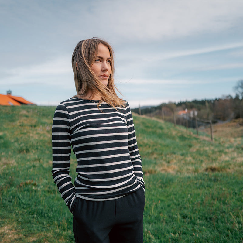 Dametrøye i ull med silke lang, 34/36 - Svart