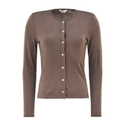 Cardigan i ull med silke  - Brun