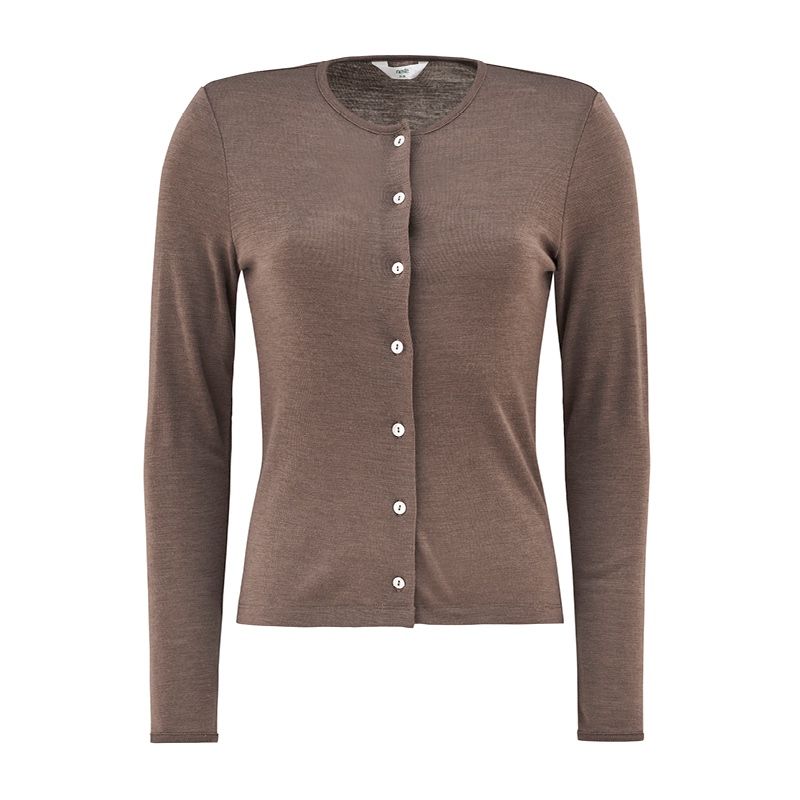 Cardigan i ull med silke  - Brun
