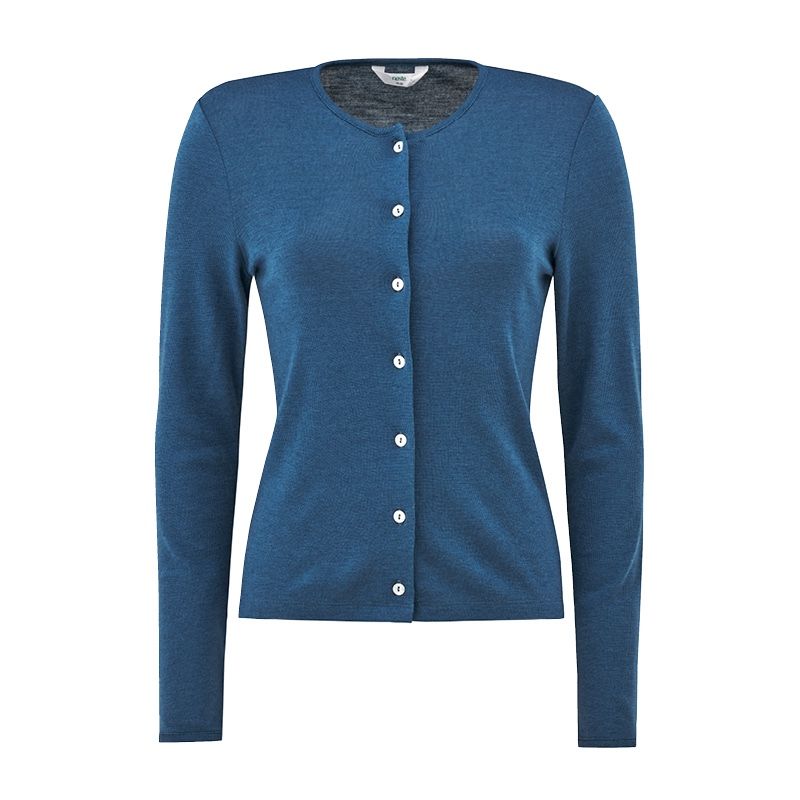Cardigan i ull med silke  - Dongeriblå