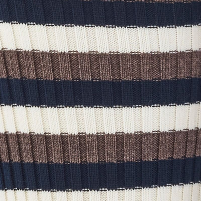 Ribbestrikket longs i ull - Mørk blå/Natur/Lys brun - swatch