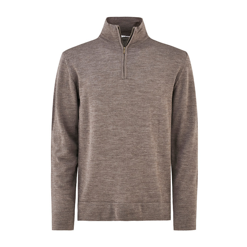 Finstrikket ullgenser halv zip - Brun