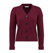 Ribbestrikket cardigan - Plommerød