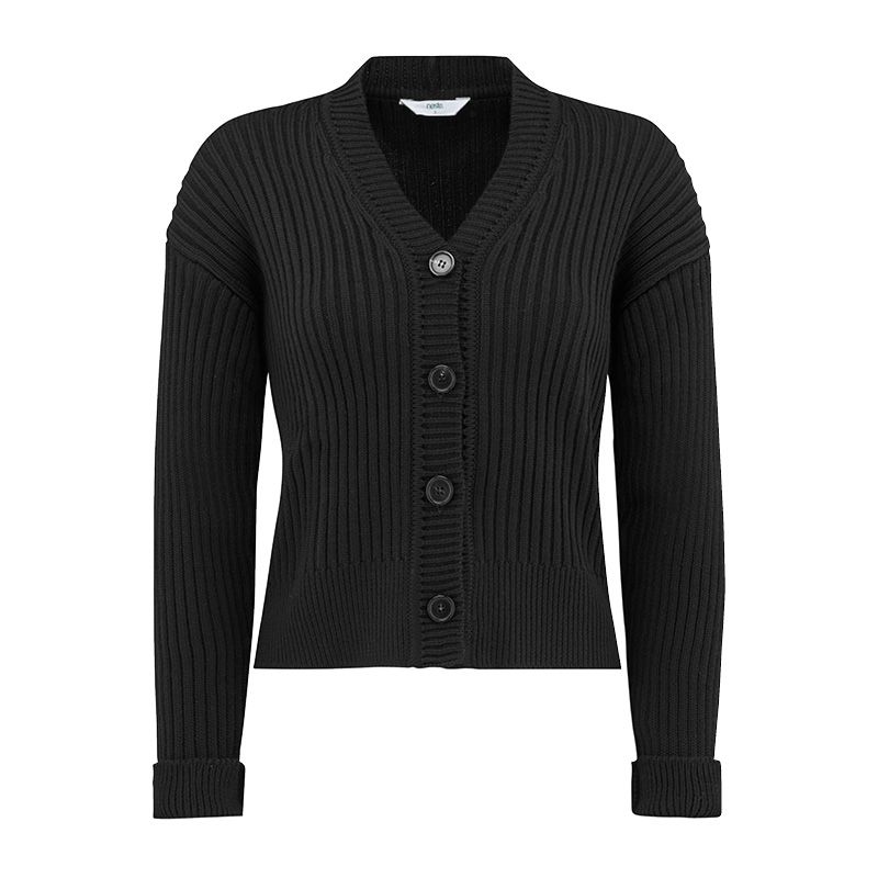 Ribbestrikket cardigan - Svart