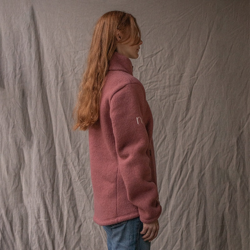 Jakke i ullfleece, dame - Mørk rose
