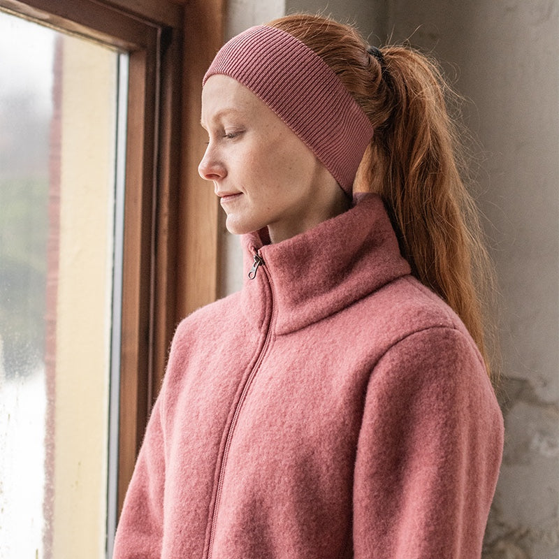 Jakke i ullfleece, dame - Mørk rose