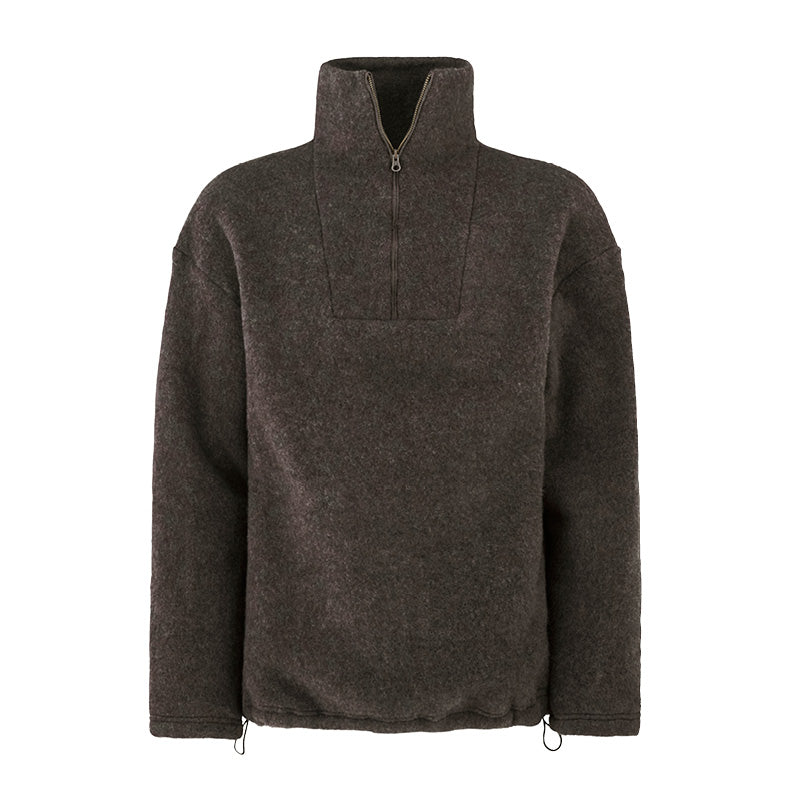 Genser i ullfleece med zip - Naturbrun