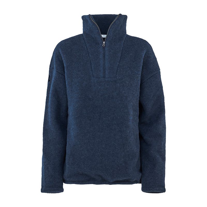 Genser i ullfleece med zip - Midnattsblå - Blå/turkis