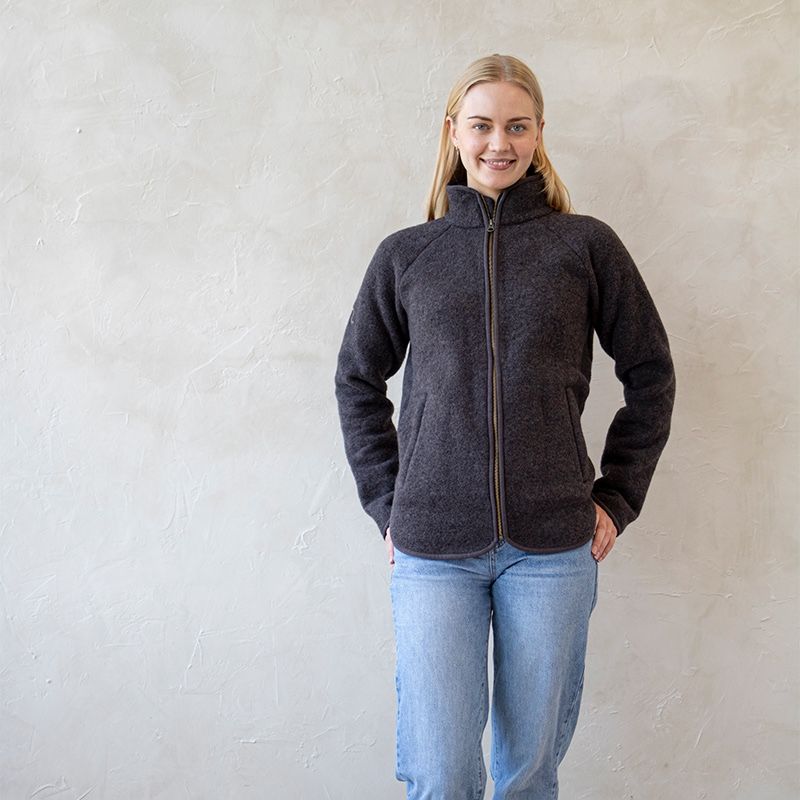 Jakke i ullfleece til dame - Naturbrun