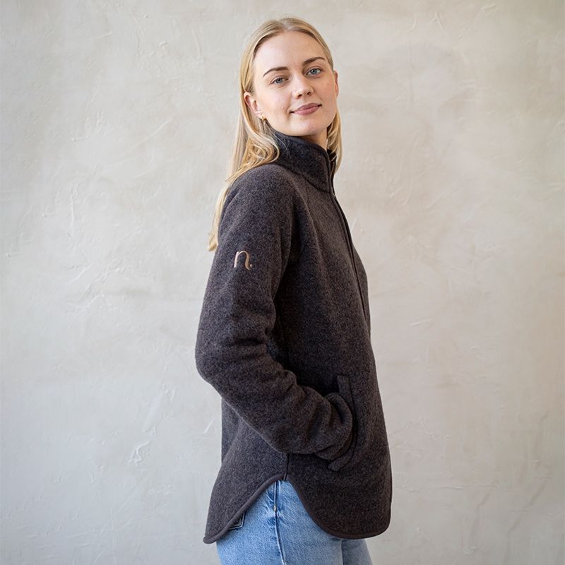 Jakke i ullfleece til dame - Naturbrun