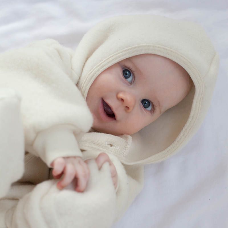 Ullfleecedress med hette - Natur - Hvit/natur