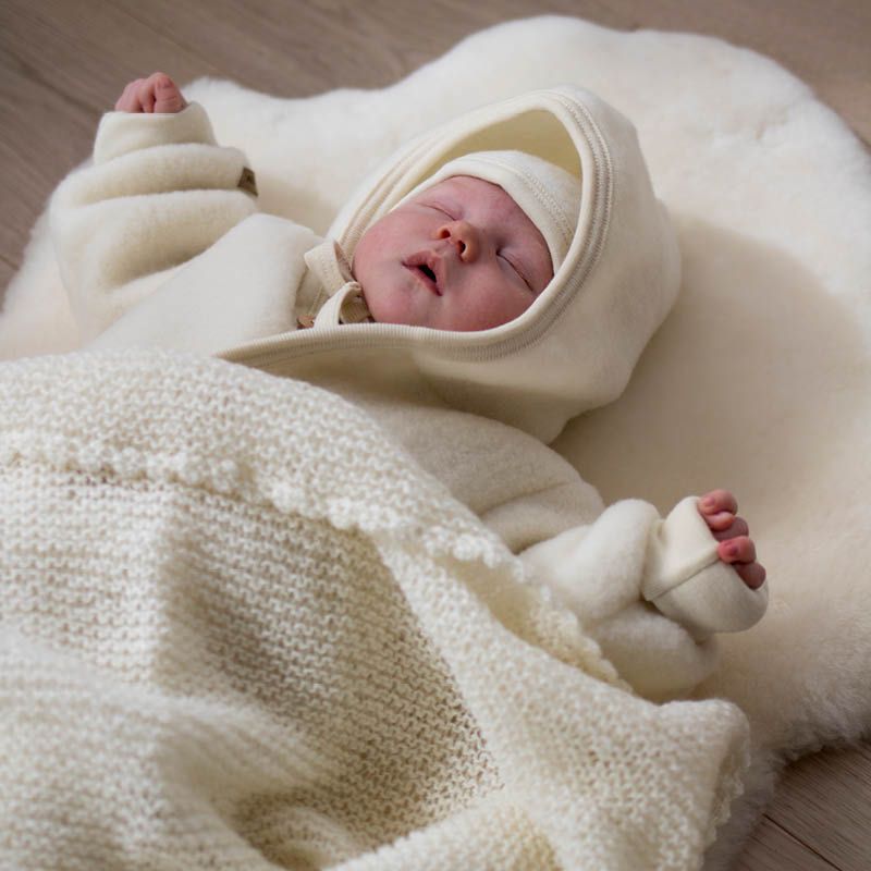Ullfleecedress med hette - Natur - Hvit/natur