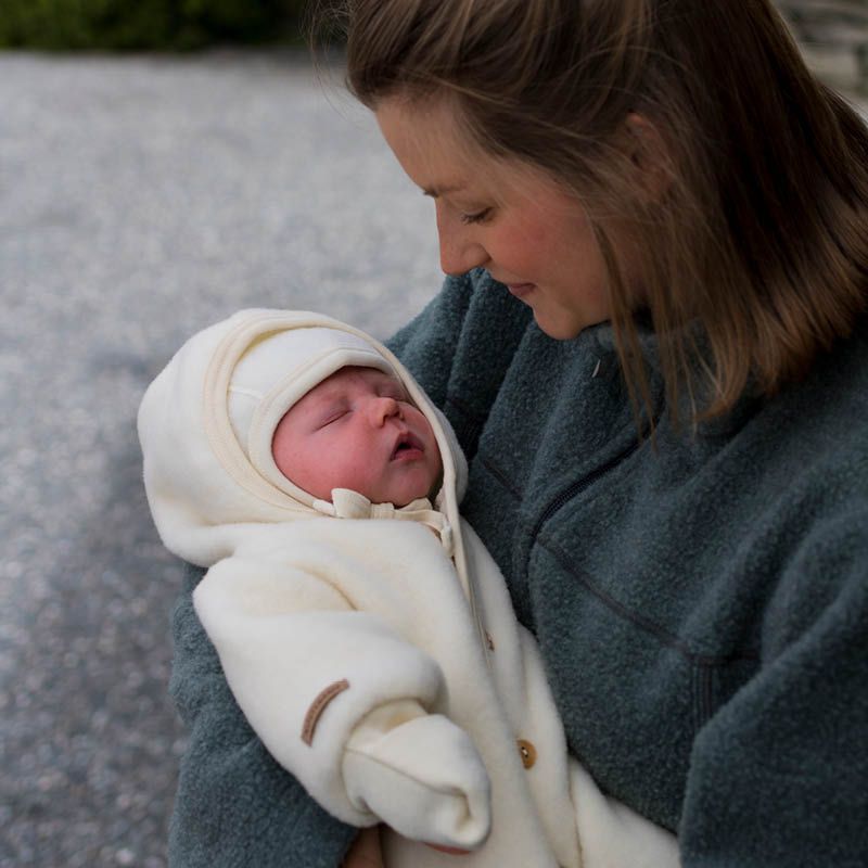 Ullfleecedress med hette - Natur - Hvit/natur