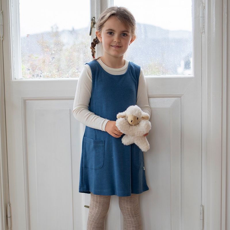 Ermløs ullkjole - Dongeriblå