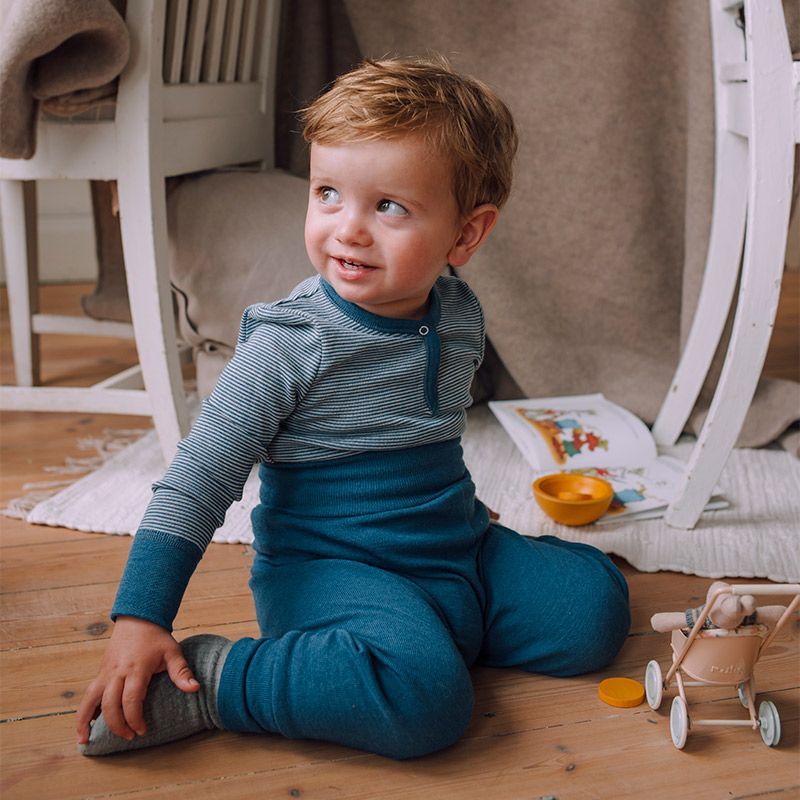 Babybukse i ull med silke - Dongeriblå