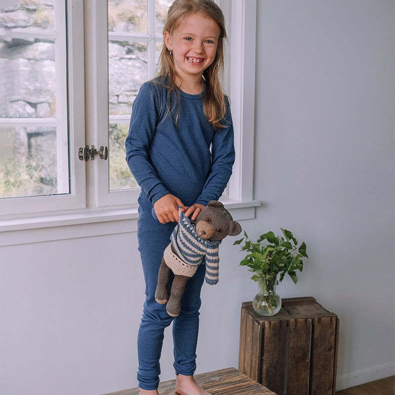 Barnelongs i ull med silke - Dongeriblå