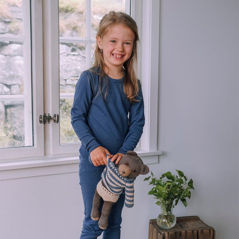 Langermet ulltrøye barn, ull med silke - Dongeriblå