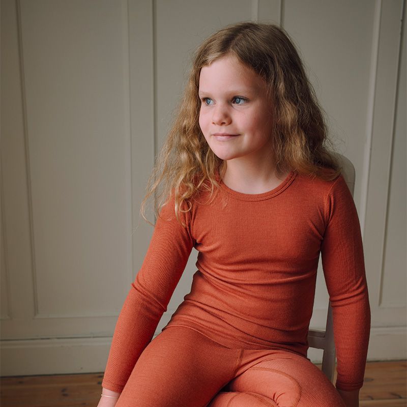 Langermet ulltrøye barn, ull med silke - Høstrød