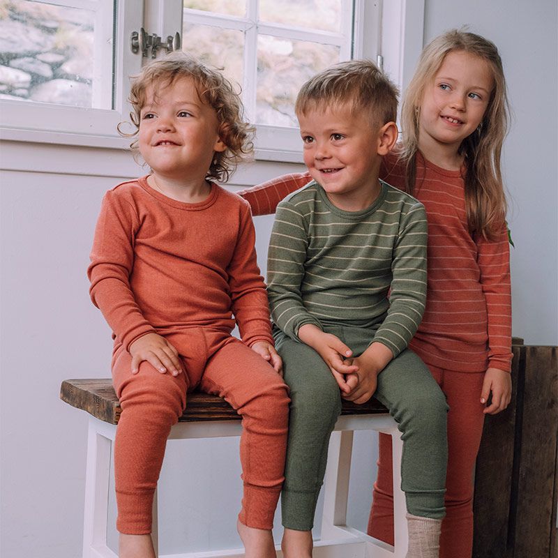 Langermet ulltrøye barn, ull med silke - Høstrød