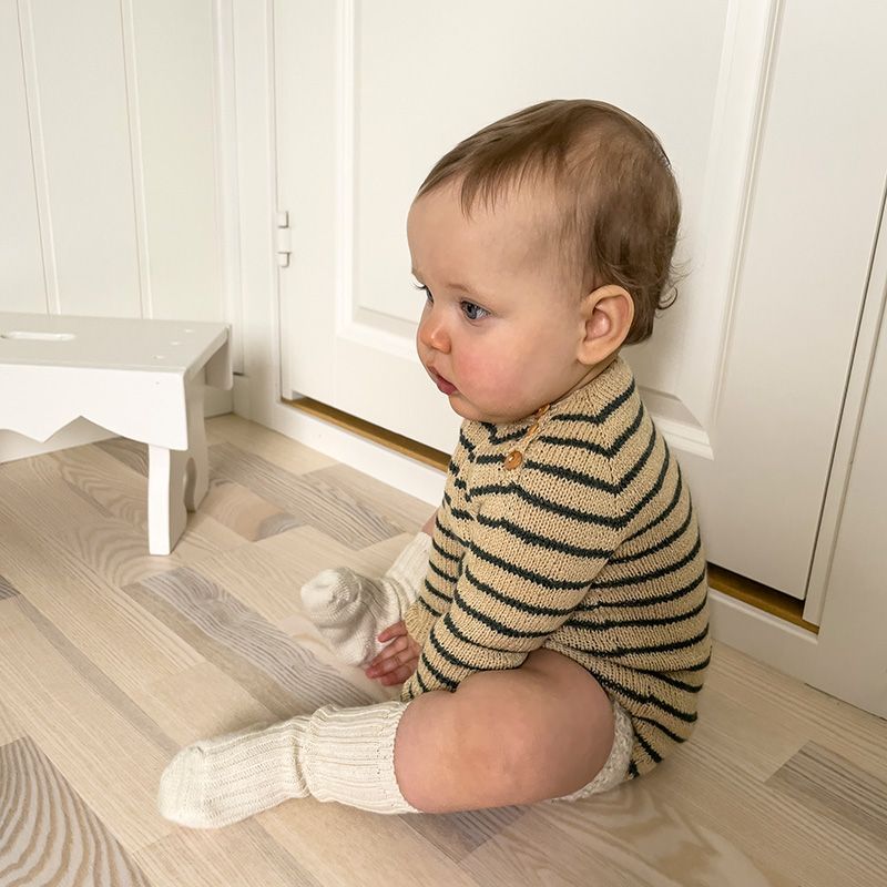 Ullribb knestrømper baby - Natur - Hvit/natur