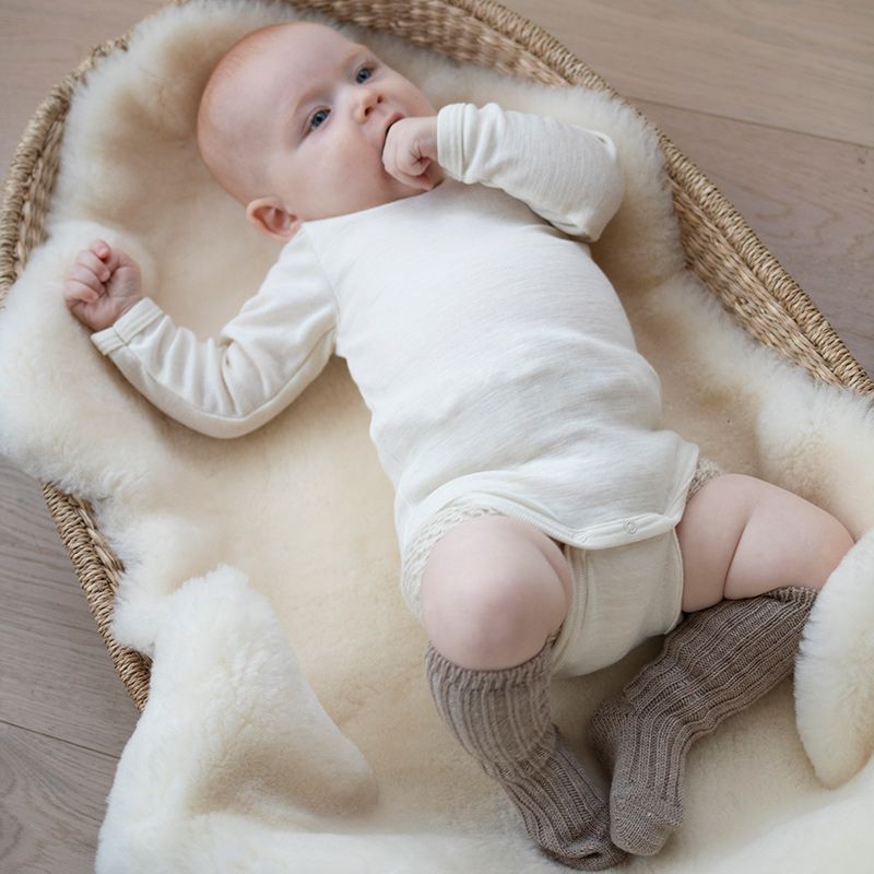 Ullribb knestrømper baby - Linfarge