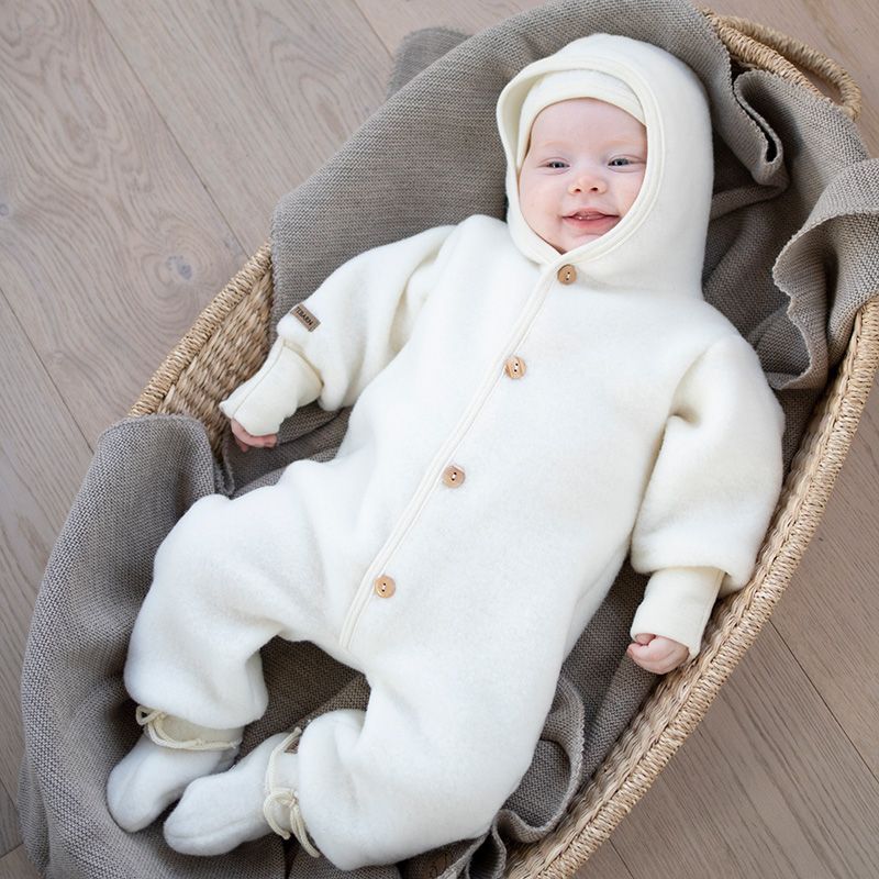 Ullfleecedress med hette - Natur - Hvit/natur