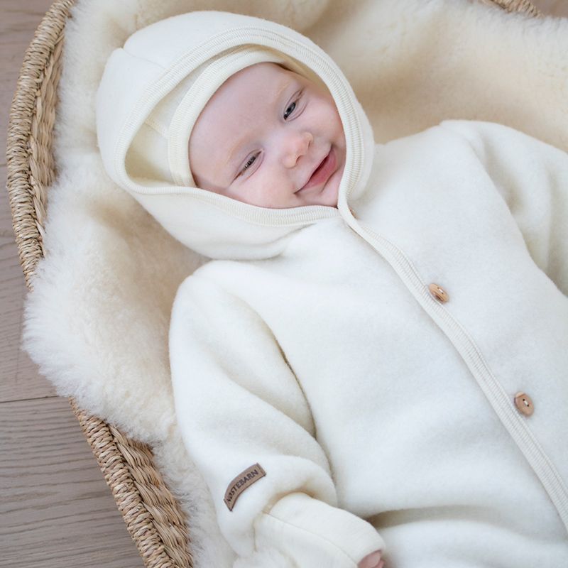 Ullfleecedress med hette - Natur - Hvit/natur