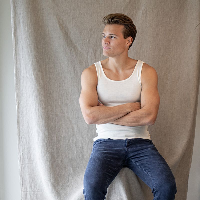 Singlet i ull med silke unisex - Natur - Hvit/natur