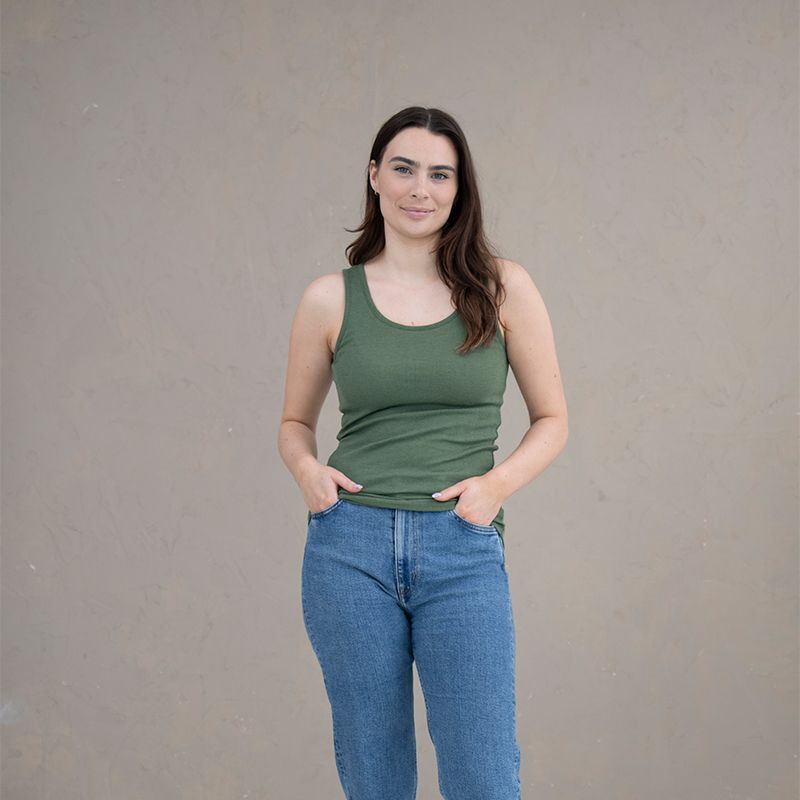 Singlet i ull med silke unisex - Olivin