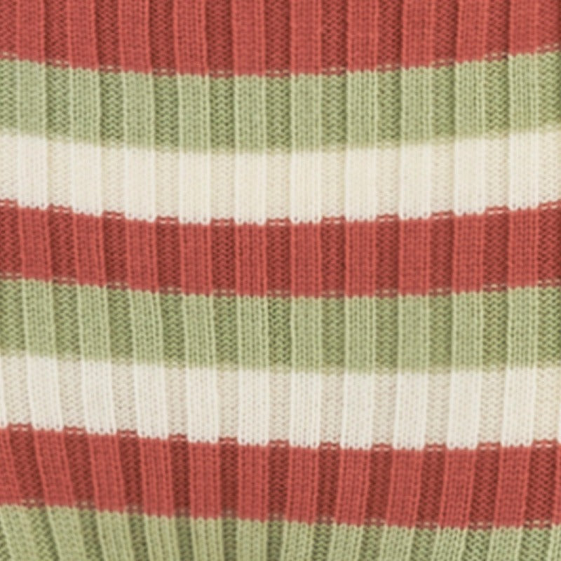 Ribbukse ribbestrikket ullbukse - Høstrød/Pistasj/Natur - swatch