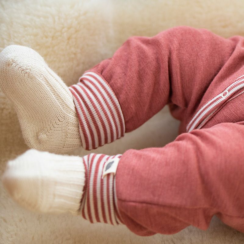 Ullribb knestrømper baby - Natur - Hvit/natur