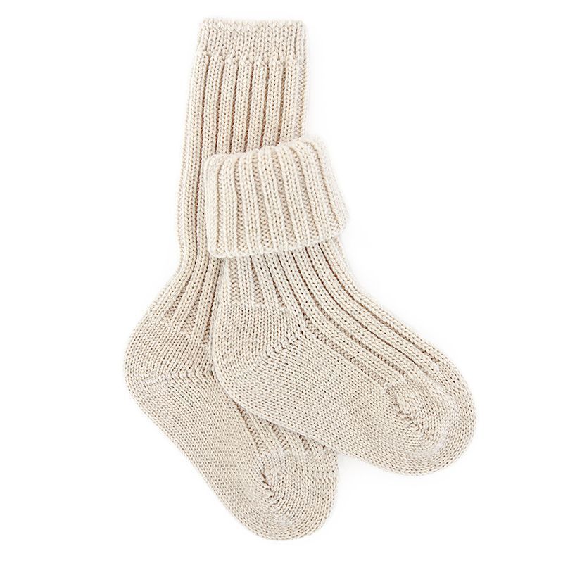 Ullribb knestrømper baby - Natur - Hvit/natur
