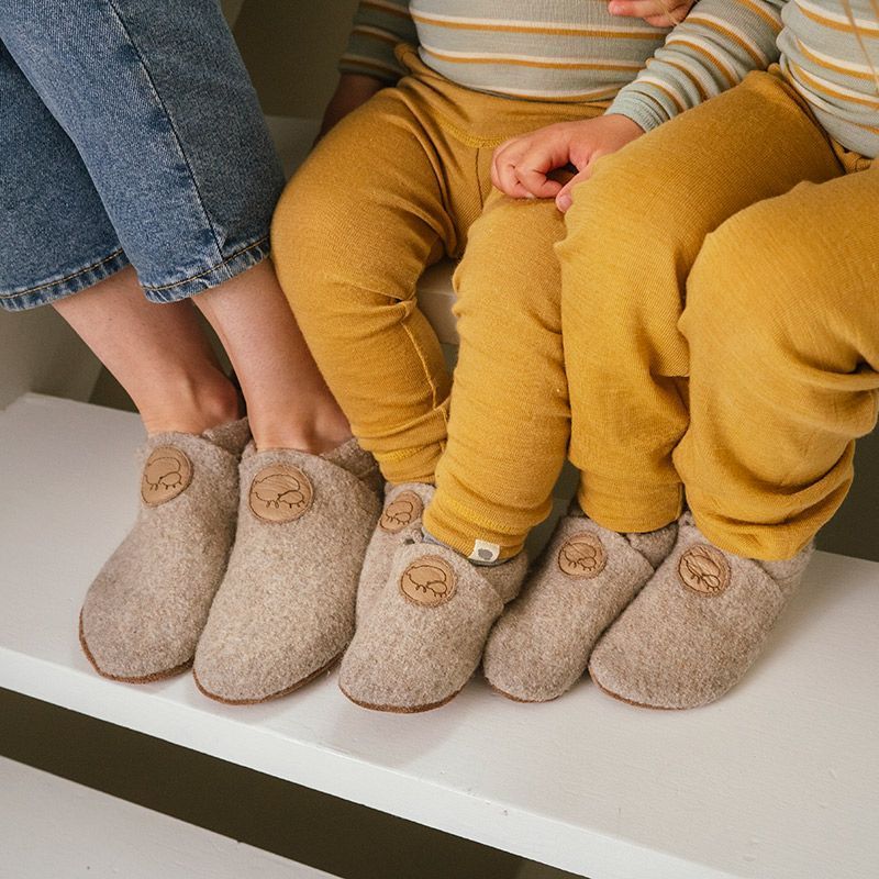 Ulltøfler - Beige melert - Brun