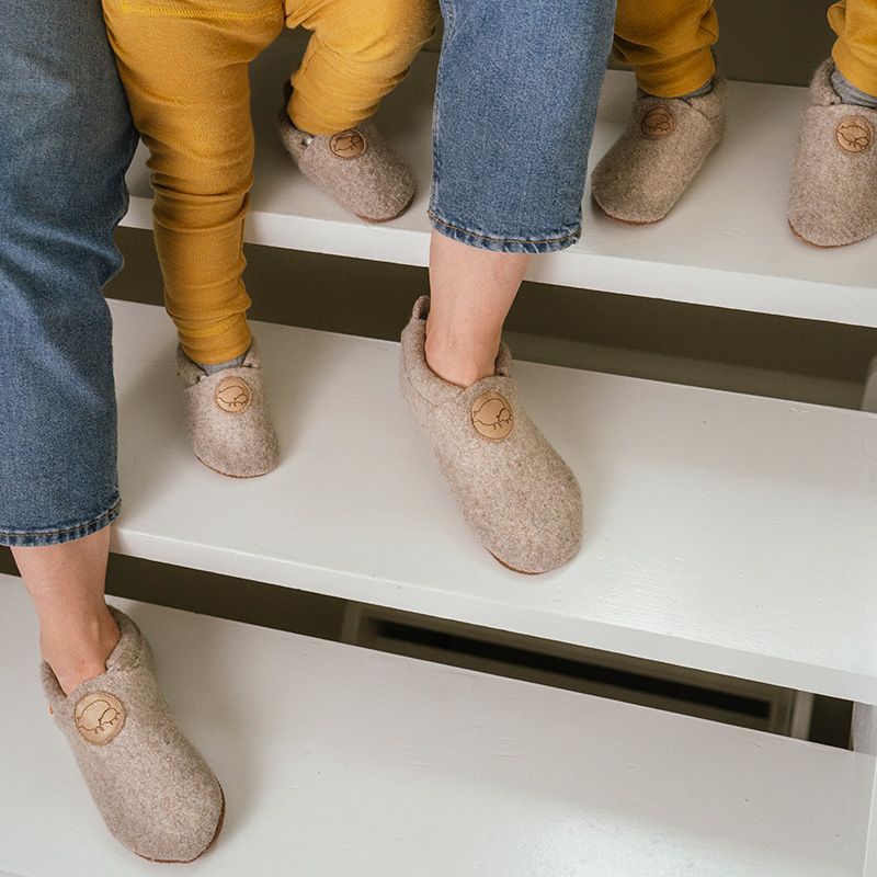 Ulltøfler - Beige melert - Brun