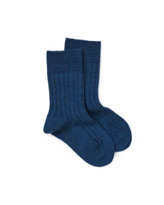 Tynne ullsokker i ribb-kvalitet for barn - Marinebl&aring;