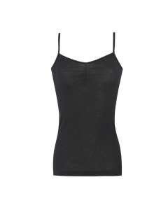 Singlet m/stropper i ull med silke - Svart