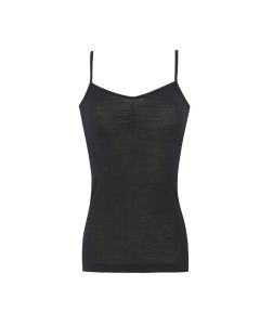 Singlet m/stropper i ull med silke - Svart