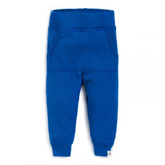 Babybukse med lomme i ull med silke - Klar blå