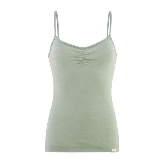 Singlet m/stropper i ull med silke - Dus mint