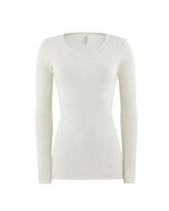 Ulltrøye med V-hals, ull med silke lang - Natur