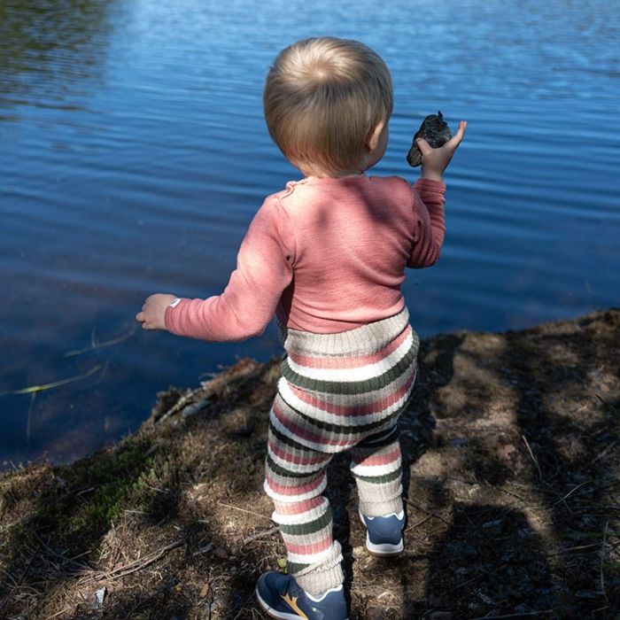 Ribbukse, ribbestrikket ullbukse - Lin/rustrosa/skoggrønn