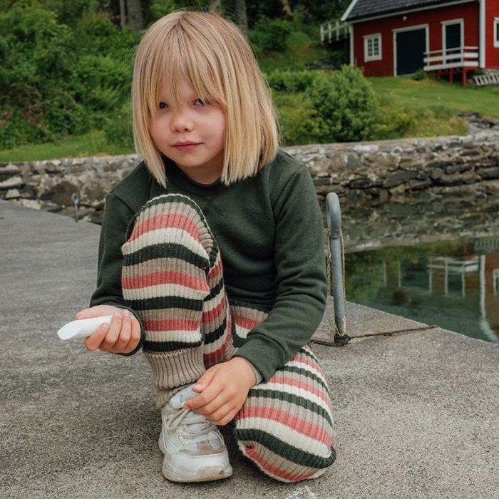 Ribbukse, ribbestrikket ullbukse - Lin/rustrosa/skoggrønn