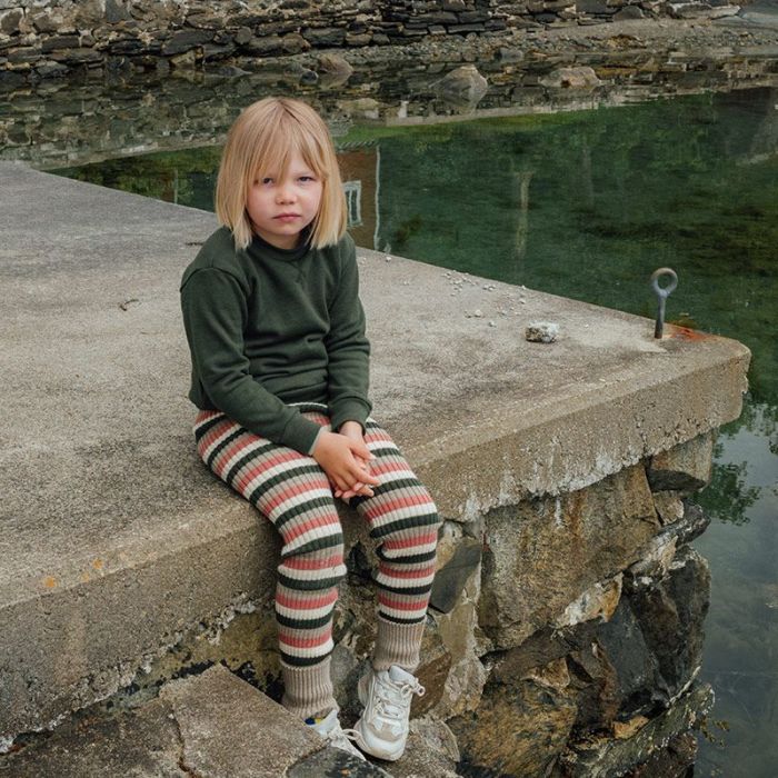 Ribbukse, ribbestrikket ullbukse - Lin/rustrosa/skoggrønn