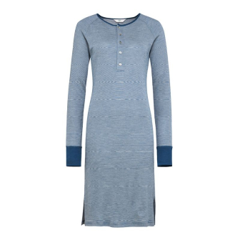 Nattkjole i ull med silke m/knapper - Dongeriblå/natur