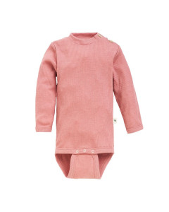Ribbestrikket body i ull med silke - Lys rose