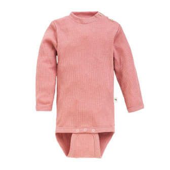 Ribbestrikket body i ull med silke - Lys rose