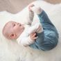 Babytights i ull med silke, hullmønster - Antikkblå