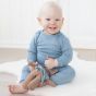 Babytights i ull med silke, hullmønster - Antikkblå